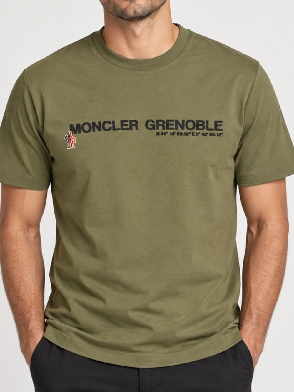 AUTHENTIC MONCLER GRENOBLE MEN'S T-SHIRT KHAKI OLIVE GREEN SIZE SMALL NEW